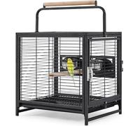 Yaheetech Travel Bird Cage Carrier Wrought Iron Budgie Cage with Black Net Cover for Small to Medium Sized Birds Parrotlets Lovebirds Conures Cockatiels