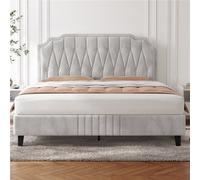 Yaheetech Upholstered Bed Frame With Button-Tufted Adjustable Headboard - Beige / King