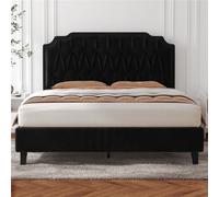 Yaheetech Upholstered Bed Frame With Button-Tufted Adjustable Headboard - Black / King