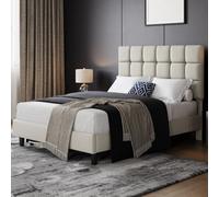 Yaheetech Upholstered Bed Frame With Square Tufted Headboard - Beige / Double