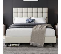 Yaheetech Upholstered Bed Frame With Square Tufted Headboard - Beige / King