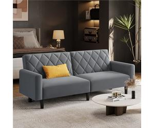 Yaheetech Velvet 2 Seater Convertible Sofa Couch - Dark Grey