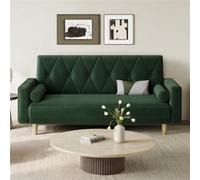 Yaheetech Velvet Convertible Sofa Bed With 2 Bolster Pillows For Living Room/guest Room, Green