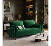 Yaheetech Velvet Fabric Upholstered 2 Seater Sofa Couch With 2 Pillows Green