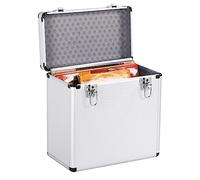 Yaheetech Vinyl LP Storage Box Case, Aluminum 12'' Record Storage Case 50 LPs DJ Flight Storage Box Holds 50pcs Albums, Silver