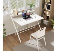 Yaheetech White 2 Tier Foldable Computer Desk With Monitor Shelf