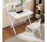 Yaheetech White 2 Tier Modern Foldable Computer Desk With Monitor Shelf