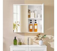 Yaheetech White 2-Tier Wall-Mounted Storage Cabinet With Double Mirror Doors