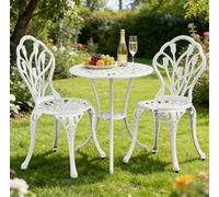 Yaheetech White 3 Piece Patio Bistro Set, 2 Seater Metal Garden Table & Chairs Bistro Coffee Table Set, Balcony Outdoor