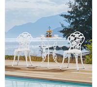 Yaheetech White 3 Piece Patio Bistro Table Set With Umbrella Hole Rose Design