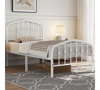 Yaheetech White 3Ft Single Metal Bed Frame With Arched Headboard And Footboard
