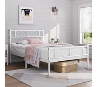 Yaheetech White 3Ft Single Metal Bed Frame With Arrow Design Headboard And Footboard