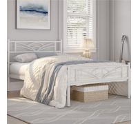 Yaheetech White 3Ft Single Metal Bed Frame With Cloud-Inspired Design Headboard
