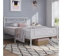 Yaheetech White 3Ft Single Metal Bed Frame With Curved Design Headboard And Footboard
