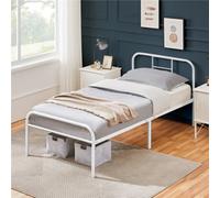 Yaheetech White 3Ft Single Metal Bed Frame With High Headboard Strong Iron Platform Bed For Bedroom