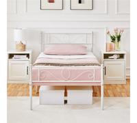 Yaheetech White 3Ft Single Metal Bed Frame With Scroll Design Headboard And Footboard