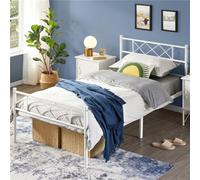 Yaheetech White 3Ft Single Simple Metal Bed Frame With Cross-Design Headboard & Footboard