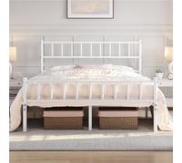 Yaheetech White 4Ft6 Double Metal Bed Frame With Slatted Headboard And Footboard