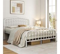 Yaheetech White 5Ft King Metal Bed Frame With Arched Headboard And Footboard