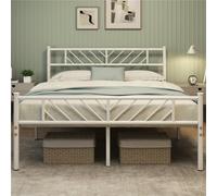 Yaheetech White 5Ft King Metal Bed Frame With Arrow Design Headboard And Footboard