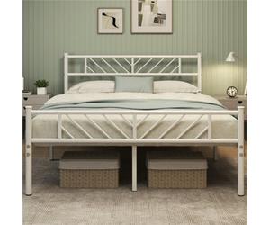 Yaheetech White 5Ft King Metal Bed Frame With Arrow Design Headboard And Footboard