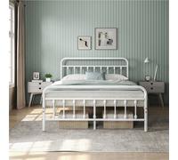 Yaheetech White 5Ft King Vintage Metal Bed Frame With High Headboard And Footboard