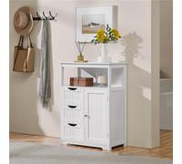 Yaheetech White 90 Cm Height Freestanding Bathroom Floor Cabinet With 1 Door And 3 Drawers