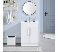 Yaheetech White Bathroom Vanity With Ceramic Basin Unit Freestanding Storage Cabinet With Door