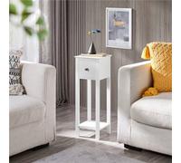 Yaheetech White Bedside Table Minimalist Slim End Table With Storage Drawer