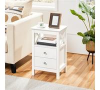 Yaheetech White Bedside Table With 2 Drawers & 1 Open Storage Shelf