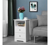 Yaheetech White Bedside Table With 2 Drawers And 1 Cubby (H)600mm (W)400mm (D)350mm