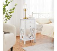 Yaheetech White Bedside Table X Shape Nightstand With 2 Drawers 1 Shelf