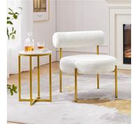 Yaheetech White Boucle Accent Chair With Round Padded Seat And Gold Metal Legs