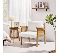Yaheetech White Boucle Upholstered Accent Chair With Rattan Back And Sides