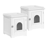 Yaheetech White Cat Litter Box Furniture Enclosure Set of 2PCs, Wooden Pet Washroom Litter Cabinet with Holes, Door Latch & Side Bar, Indoor Cat House for Bathroom, Bedroom & Living Room