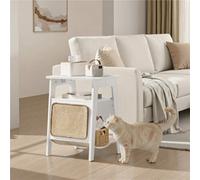 Yaheetech White Classic Wooden End Table With Cat House & Scratching Board