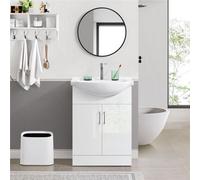 Yaheetech White Freestanding Bathroom Vanity Cabinet With Ceramic Basin Set
