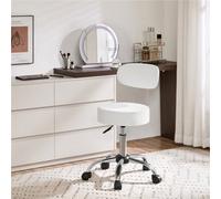 Yaheetech White Height Adjustable Faux Leather Round Rolling Stool With Backrest