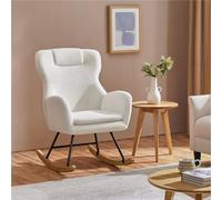 Yaheetech White High Back Boucle Upholstered Rocking Accent Chair With Beech Wood Legs