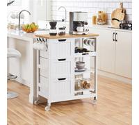 Yaheetech White Kitchen Storage Cart With 3 Drawers And 6 Side Hooks