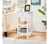 Yaheetech White Narrow Bedside Table Nightstand With 1 Drawer & 2 Shelves