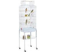 Yaheetech White Open Top Metal Bird Cage Large Rolling Parrot Cage W/ Slide-Out Tray