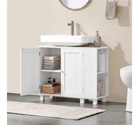 Yaheetech White Pedestal Modern Under Sink Storage Cabinet With 2 Doors And Adjustable Shelves