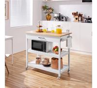 Yaheetech White Rolling Kitchen Island Cart With Drawer