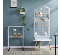 Yaheetech White Rolling Metal Bird Cage With Detachable Stand