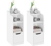Yaheetech White Set Of 2 Wooden Narrow End Tables With Drawer, 2 Open Compartments