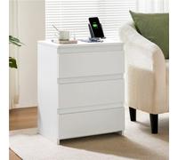 Yaheetech White Simple 3-Drawer Vertical End Table With Charging Station