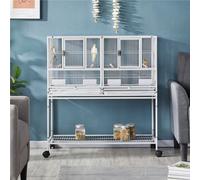Yaheetech White Stackable Wide Bird Cage Divided Breeder Cage With Rolling Stand