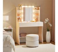 Yaheetech White Tempered Glass Mirror Dressing Table With 10 Led Lights And Drawer