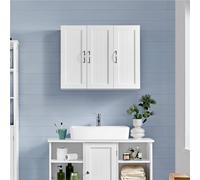 Yaheetech White Wall Mounted Bathroom Cabinet With 3 Doors Adjustable Shelf